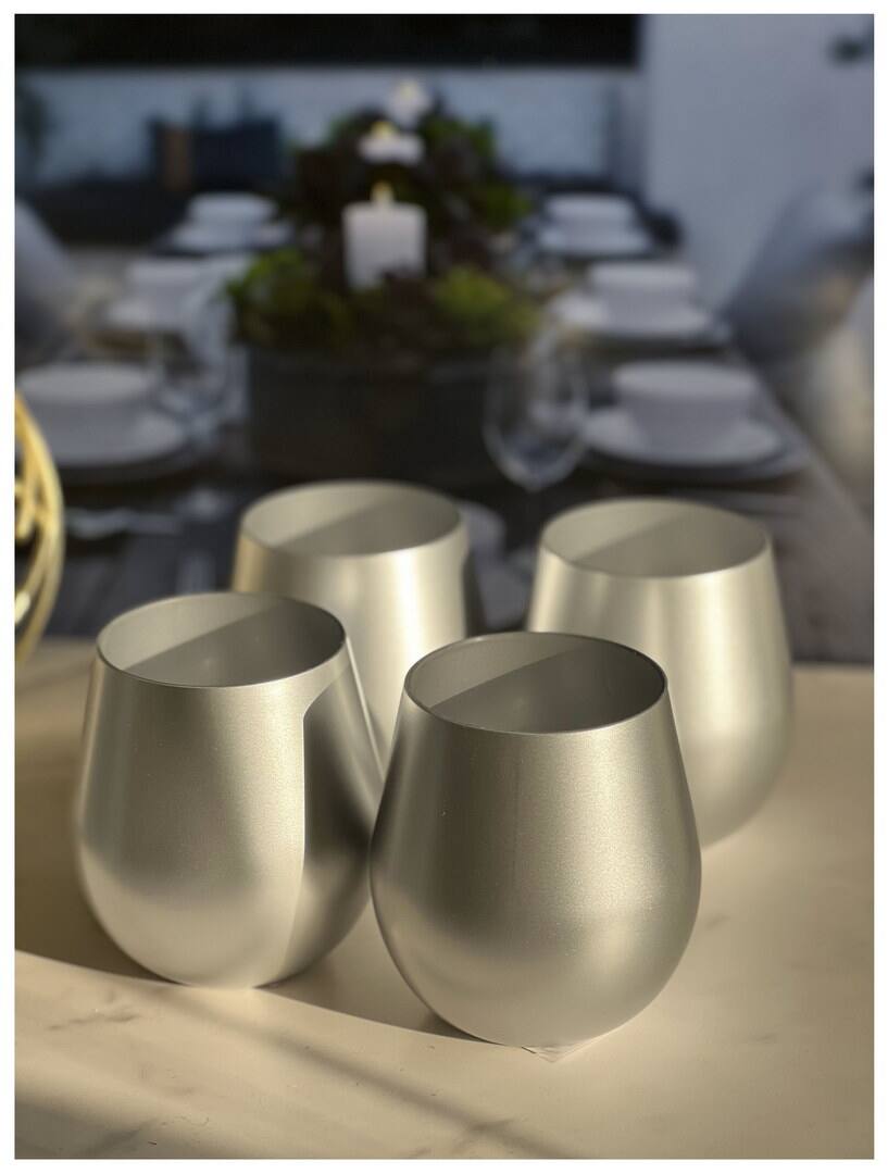 Alt View 1. APRILSOUL - Metallic Silver Plastic Wine Glasses Set of 4 BPA Free Acrylic Unbreakable Red White Wine Glasses - white.