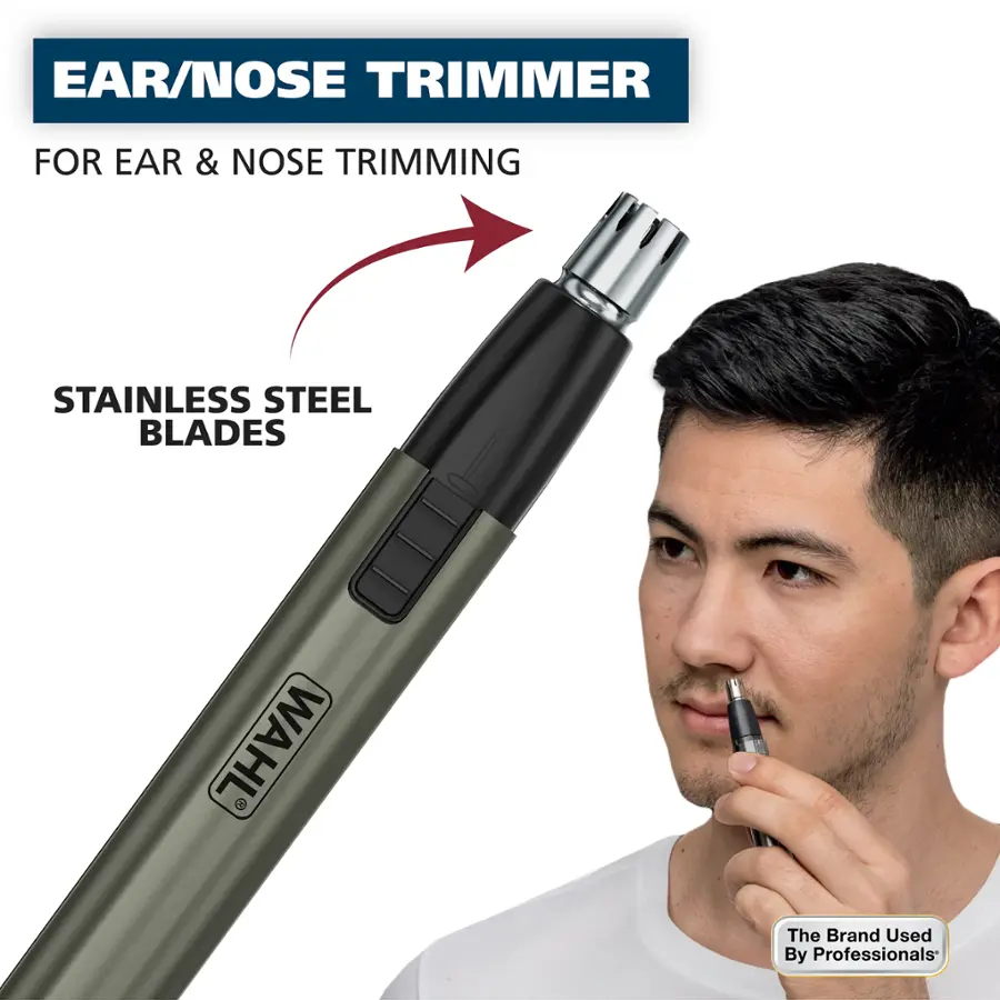 EAR/NOSE TRIMMER FOR EAR & NOSE TRIMMING STAINLESS STEEL BLADES WAHL THE BRAND USED BY PROFESSIONALS