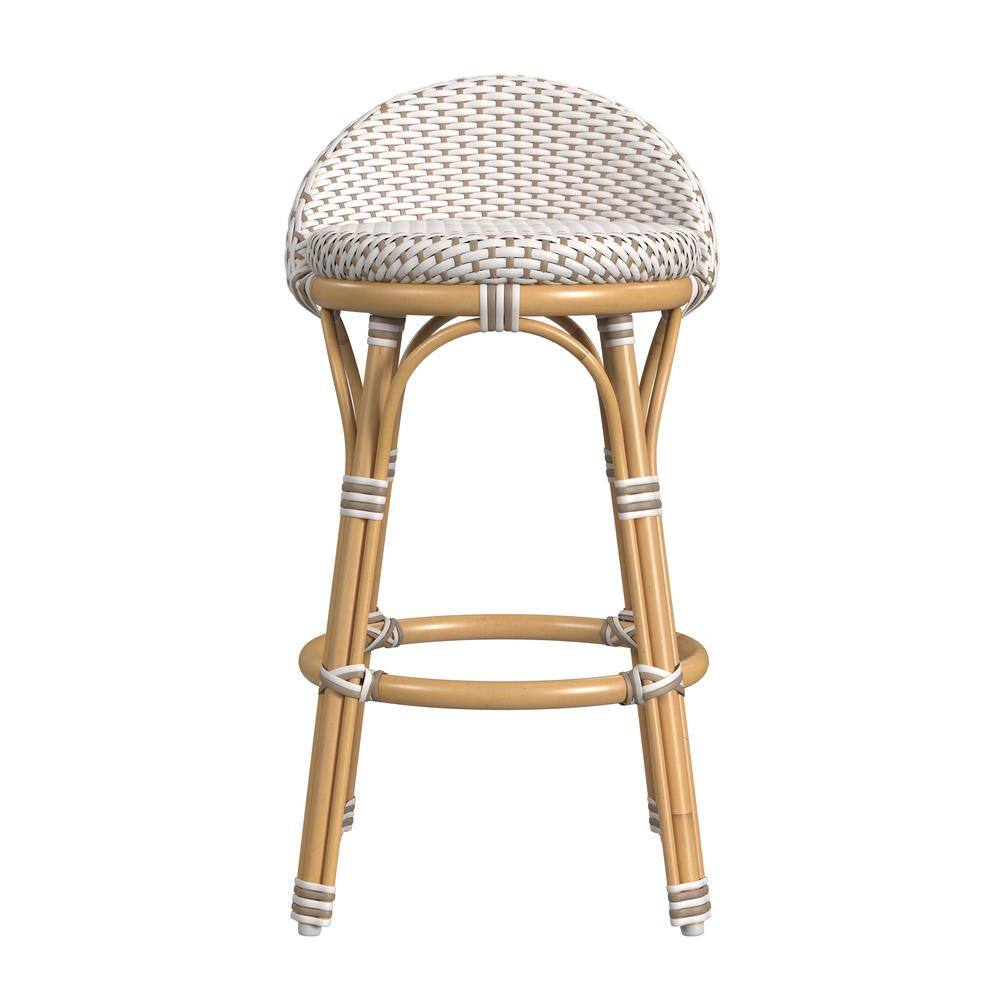 Alt View 1. Butler Specialty - Tobias 24 in. Seat Height Outdoor Rattan and Metal Low Back Counter Stool - Beige And White.