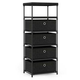 Kadyn - 4-Drawer Fabric Storage Tower - Wood Top + Durable Metal Frame, Multifunctional Dresser for Bedroom/Living Room - Black