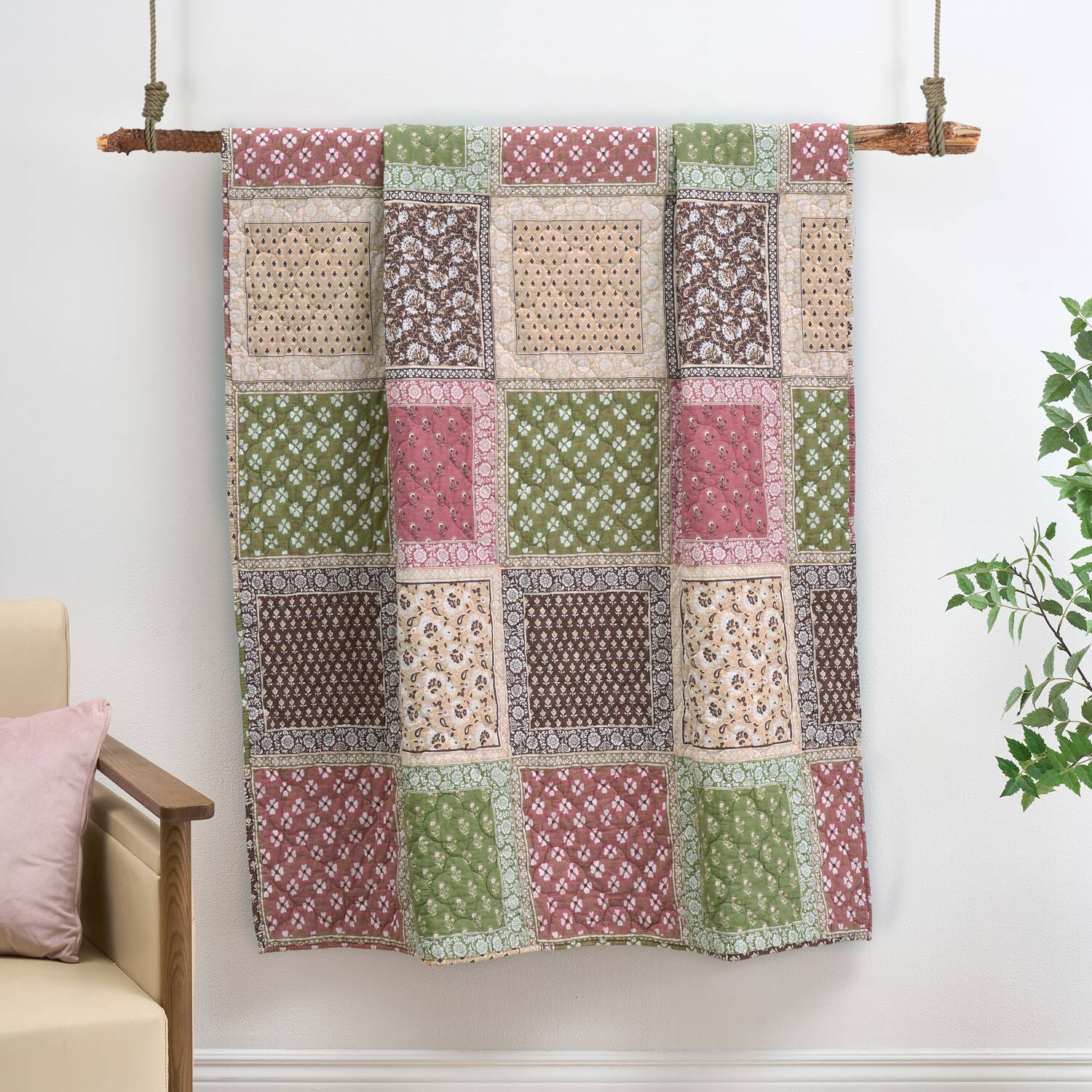 Back. Greenland Home Fashions - Greenland Home Fashion Priya 100% Cotton Reversible Accessory Throw Blanket 50" x 60" Multicolor - Multi.