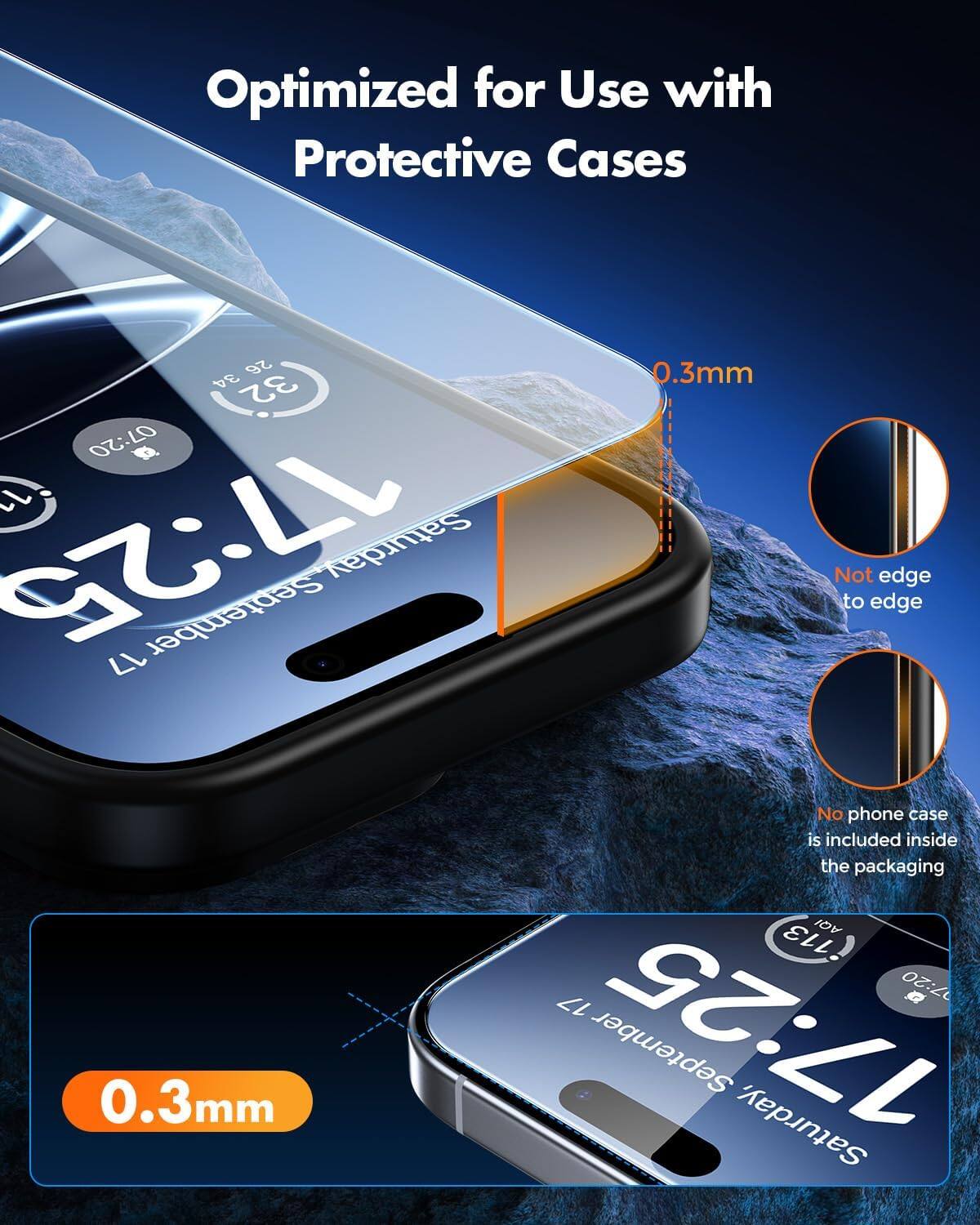 Optimized for Use with Protective Cases

26 0.3mm 34 32 07:20 17:25 17 September Saturday, Not to edge edge No phone case is included inside the packaging AQI *113 17 07:20 0.3mm September 17:25 Saturday,