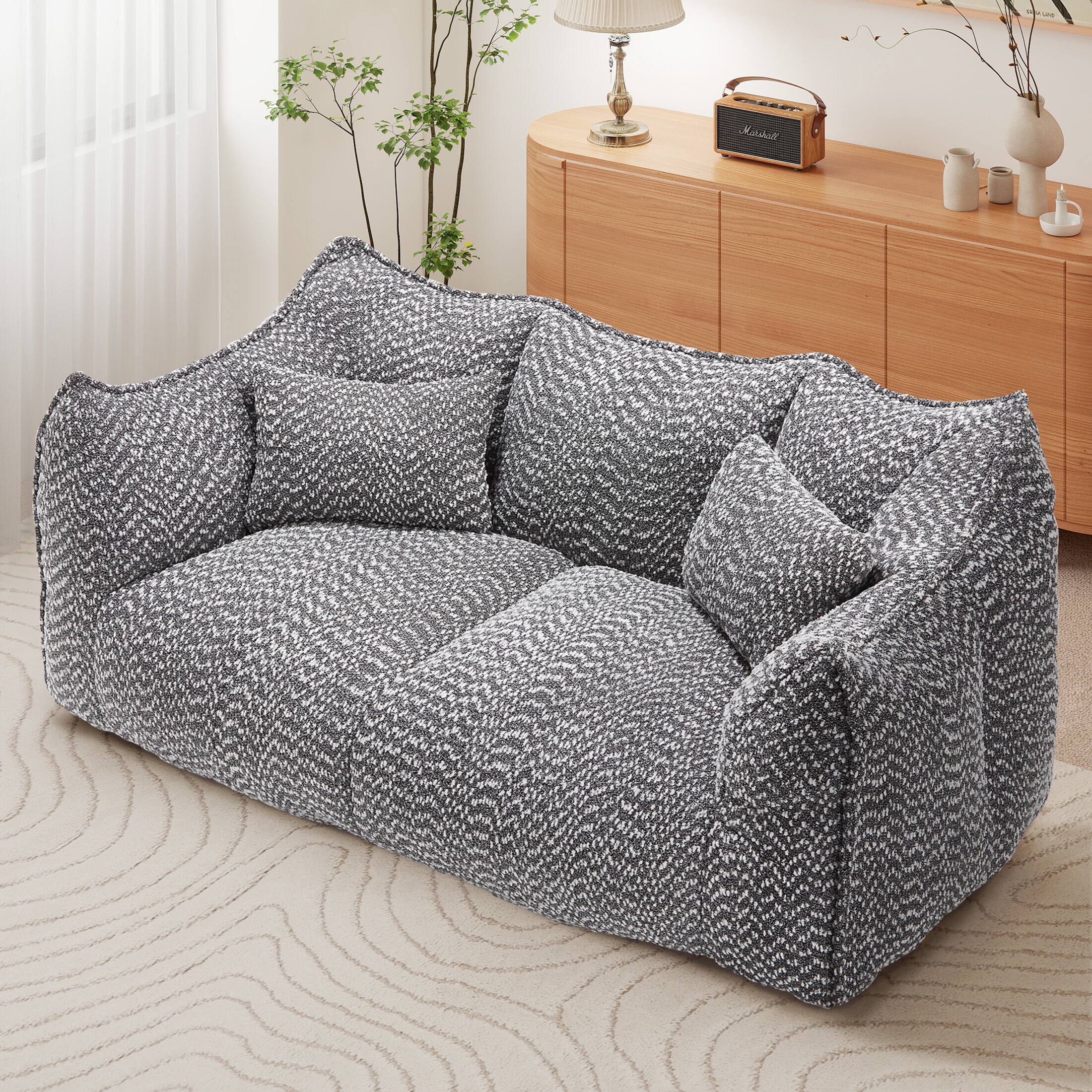 Angle. Aukfa - Soft Beanbag Chair with High Resilience Foam Core - Square Recliner Sofa for Two People, Gaming/Reading/TV - Gray.