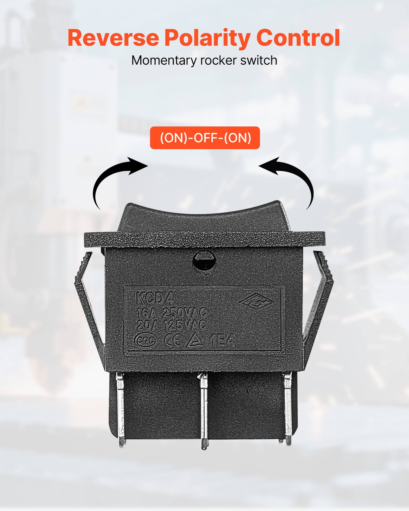Reverse Polarity Control Momentary rocker switch (ON)-OFF-(ON) E KCDA 16A 250VAC 20A 125VAC COOCEATEG cOe CE A A 1EC