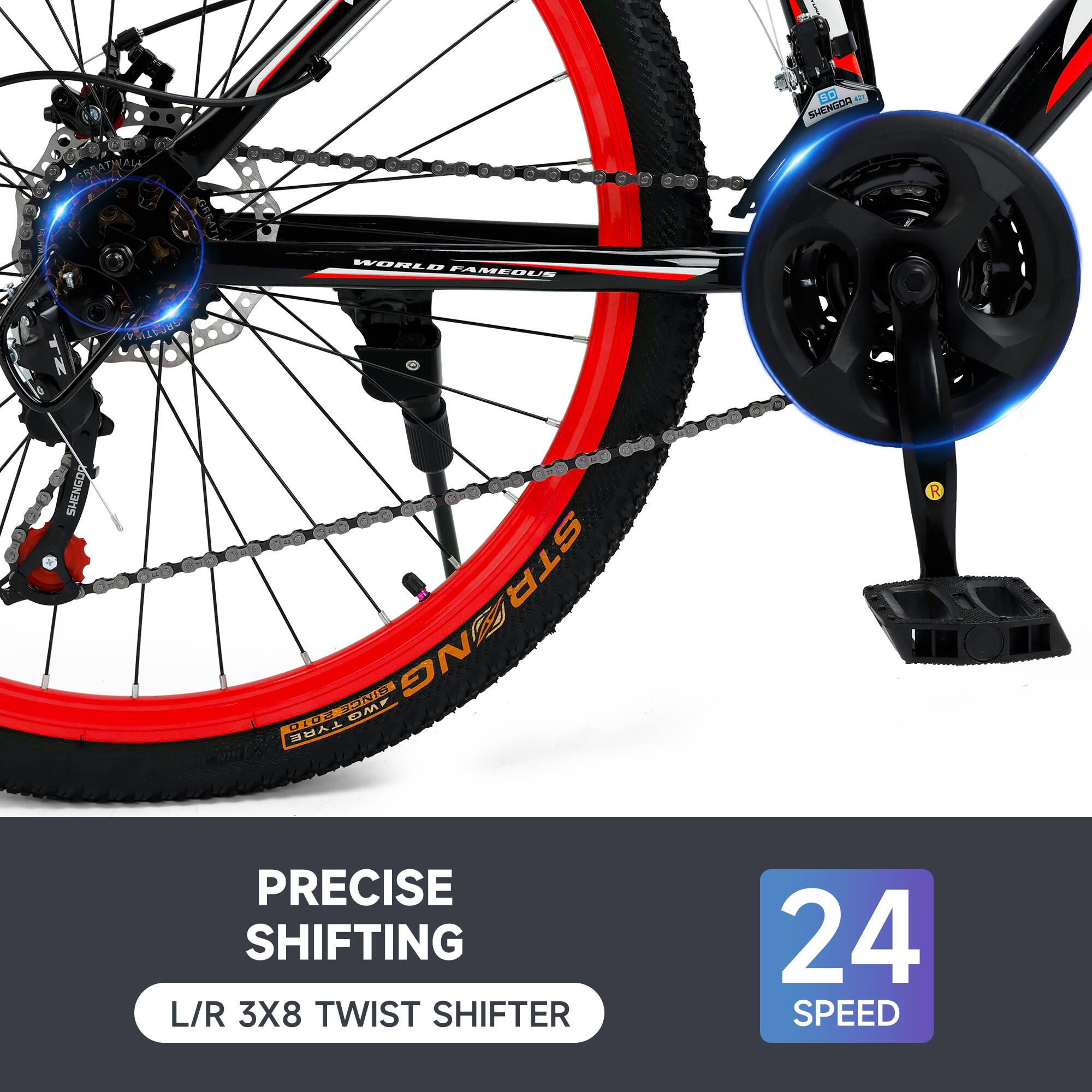 9 a SHENGOU 36 GRRATIVAL RSATY WORLD FAMEDUE DWA TWA 8C SHENGO STRENG STR NG HOSRN TYRE OMF R PRECISE SHIFTING L/R 3X8 TWIST SHIFTER 24 SPEED