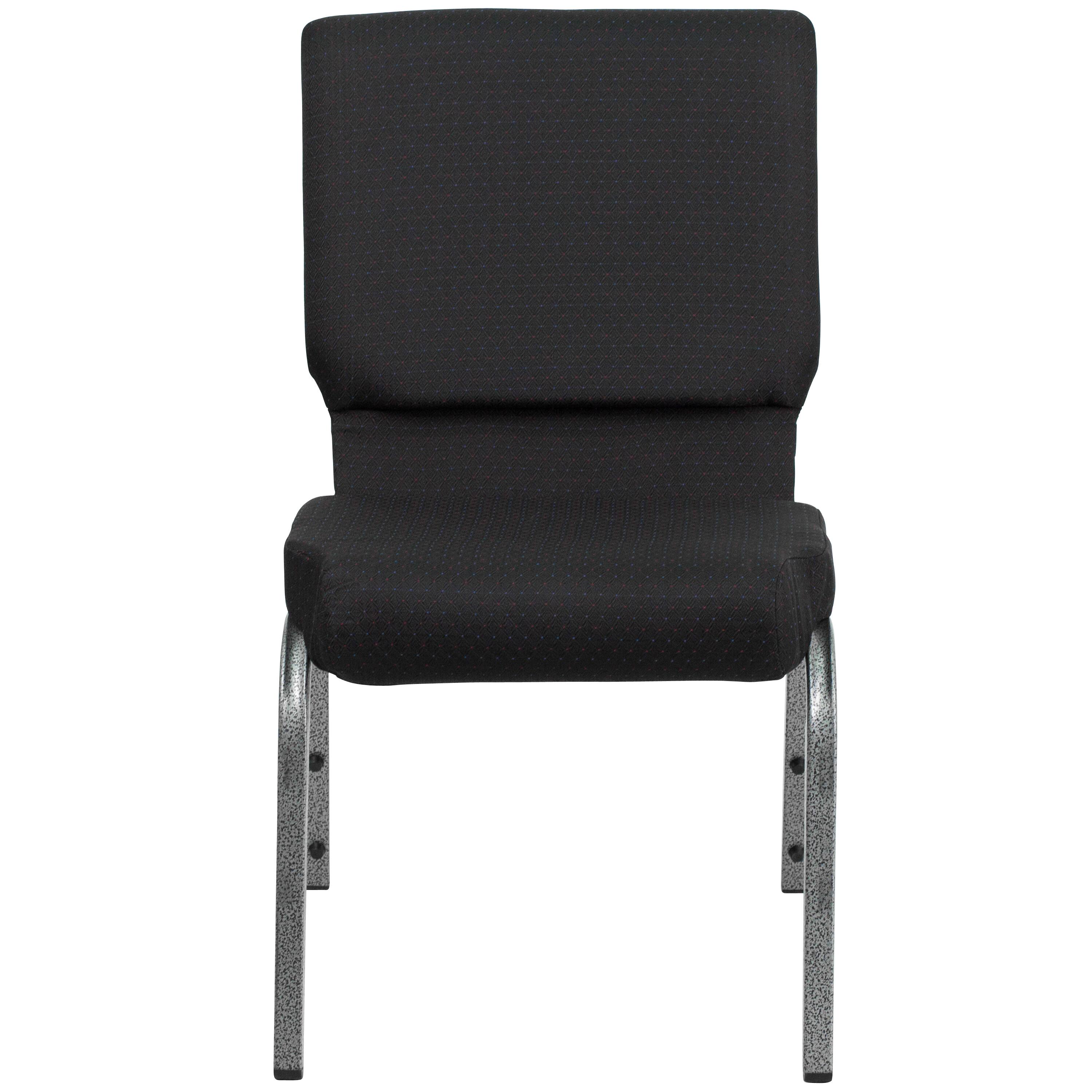 Alt View 7. Emma + Oliver - 4 Pack 18.5''W Stacking Church Chair - Black Patterned Fabric/Silver Vein Frame.