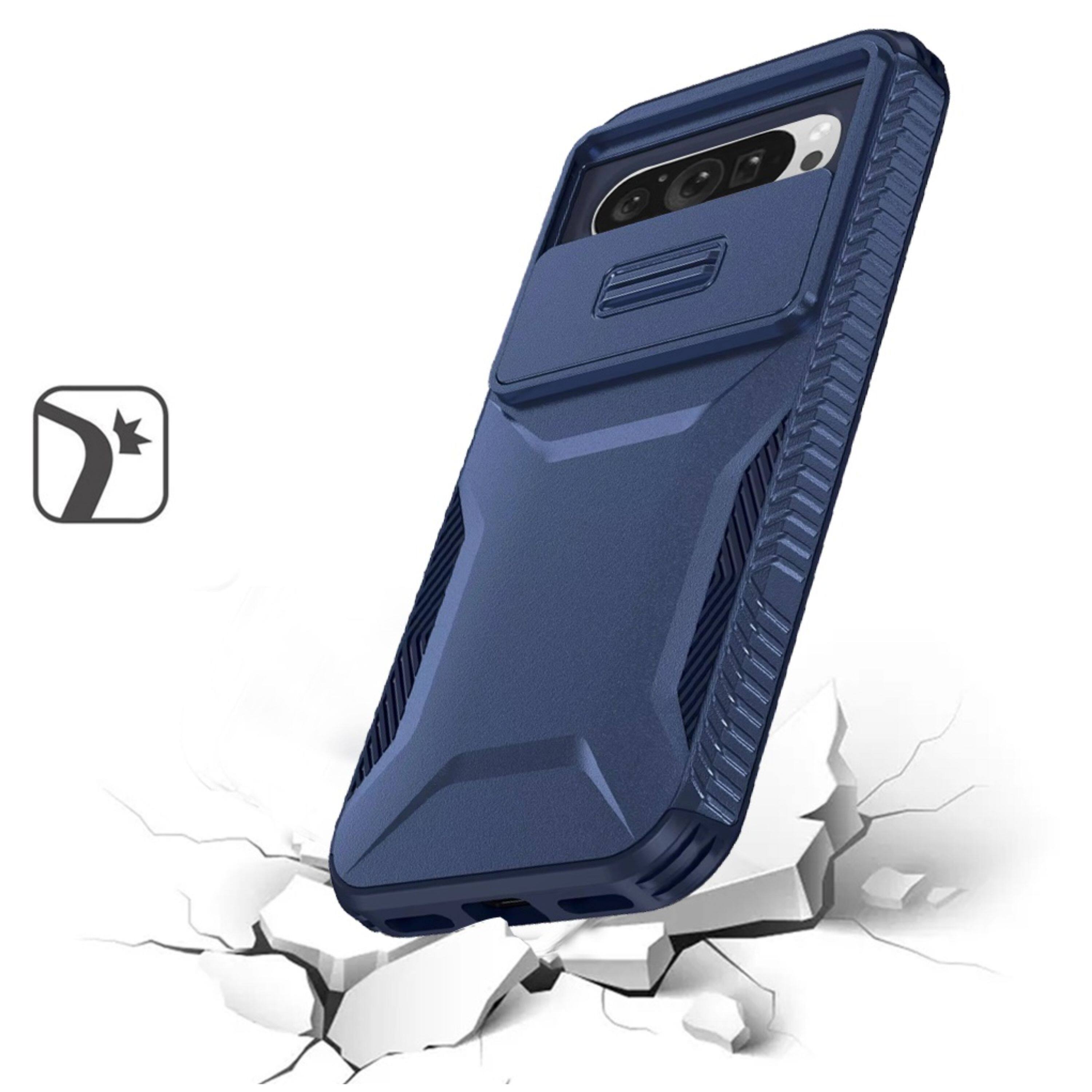 Left. Kitcheniva - Sliding Rear Lens Protective Case For Google Pixel 9 Pro XL Dark Blue - Dark Blue.