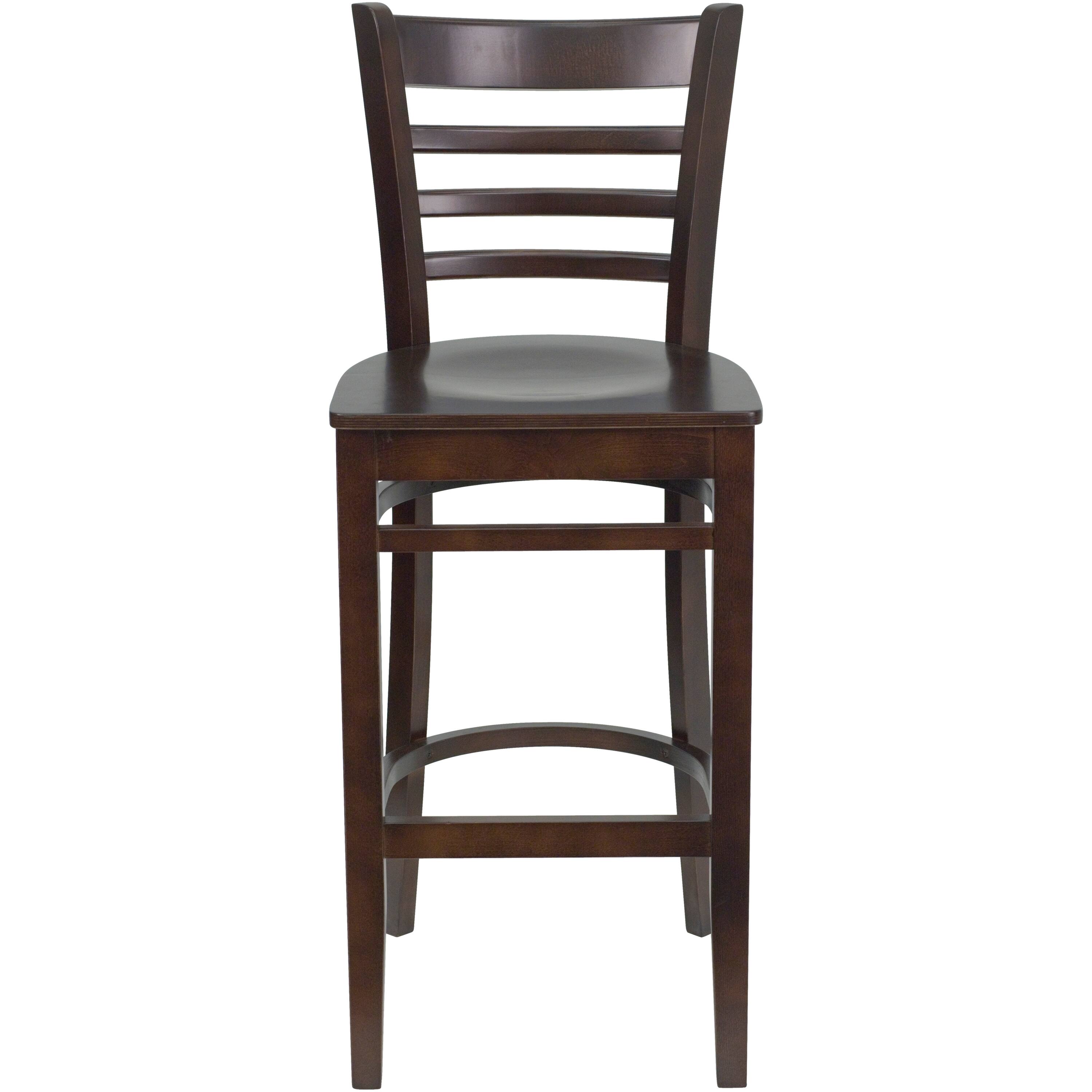 Alt View 7. Emma + Oliver - Ladder Back Wooden Restaurant Dining Barstool - Walnut Wood Seat/Walnut Wood Frame.