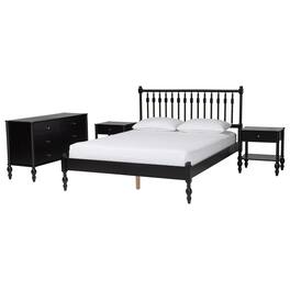 Baxton Studio - Denita Spindle 4-Piece Bedroom Set - Farmhouse Platform Bed with Matching Dresser and 1-Drawer Nightstands, Full - Black