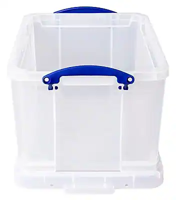 Front. Really Useful Box - Locking File Totes, Letter/Legal Size, Clear - Clear.