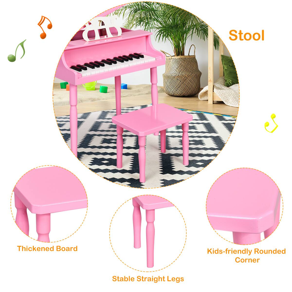 Stool Thickened Board Kids-friendly Rounded Corner Stable Straight Legs