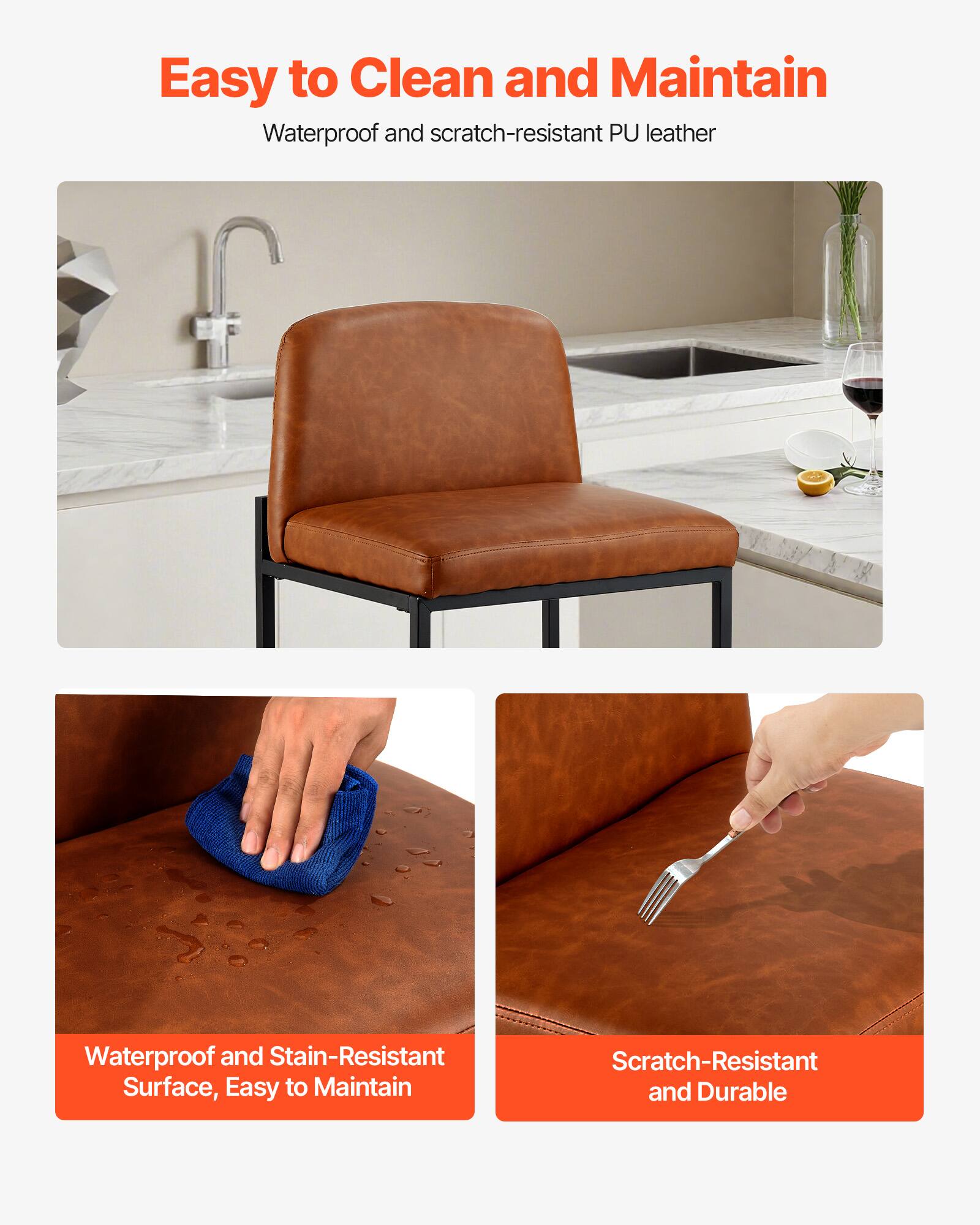 Easy to Clean and Maintain

Waterproof and scratch-resistant PU leather

Waterproof and Stain-Resistant Surface, Easy to Maintain

Scratch-Resistant and Durable