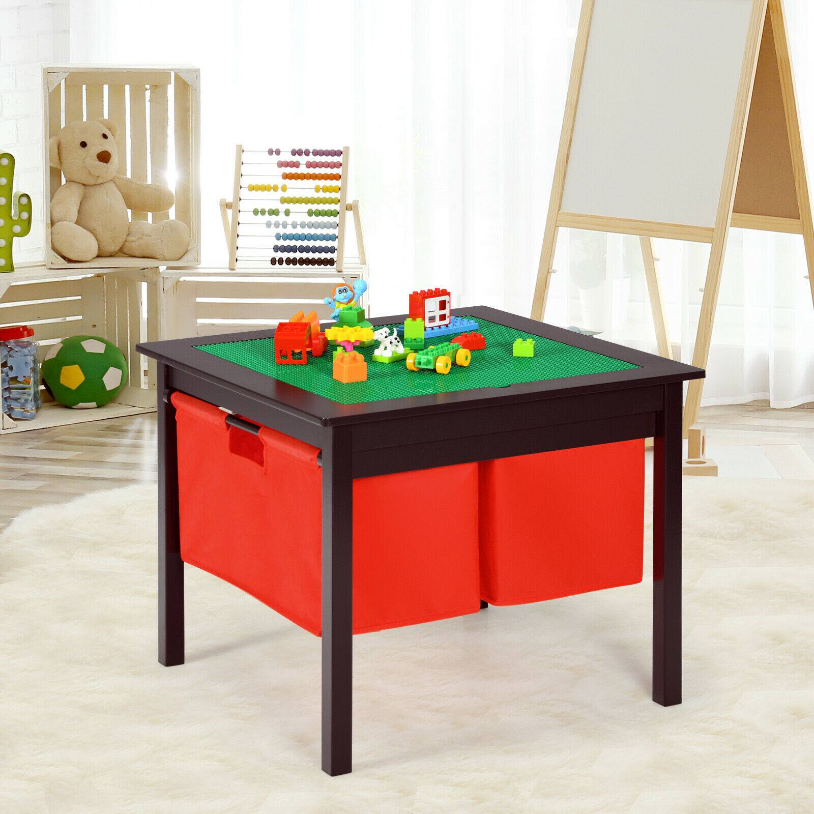 Alt View 1. Costway - Costway 2-in-1 Kids Double-sided Activity Building Block Table W/ Drawers - Espresso.