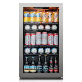 Ca'Lefort - Beverage Refrigerator Cooler, 130 Can Mini Freestanding Beverage Fridge 3color LED with Glass Door for Home/Bar - Silver