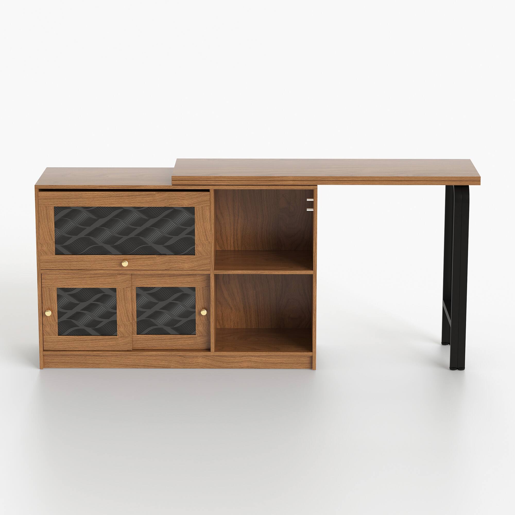 Alt View 5. luck idea - Multifunctional Expandable Sideboard, Convertible Dining Table for Living & Dining - Walnut Color.