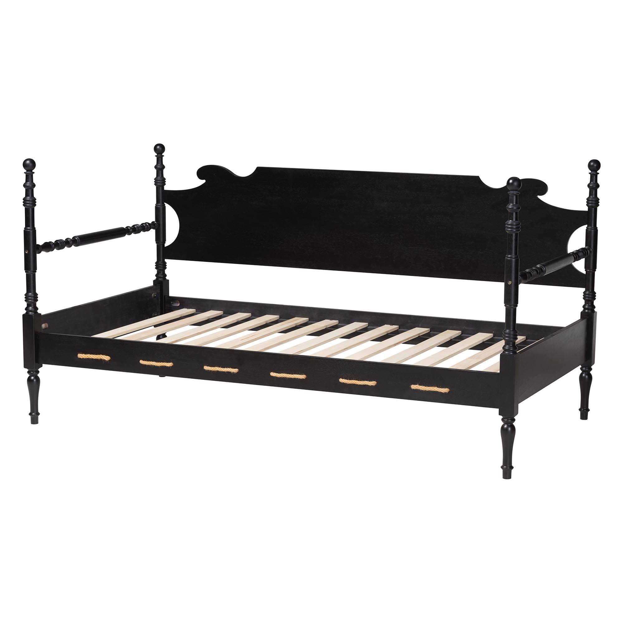 Back. Baxton Studio - Gaetano Wood Daybed with Turned Spindle Post, Twin - Black.