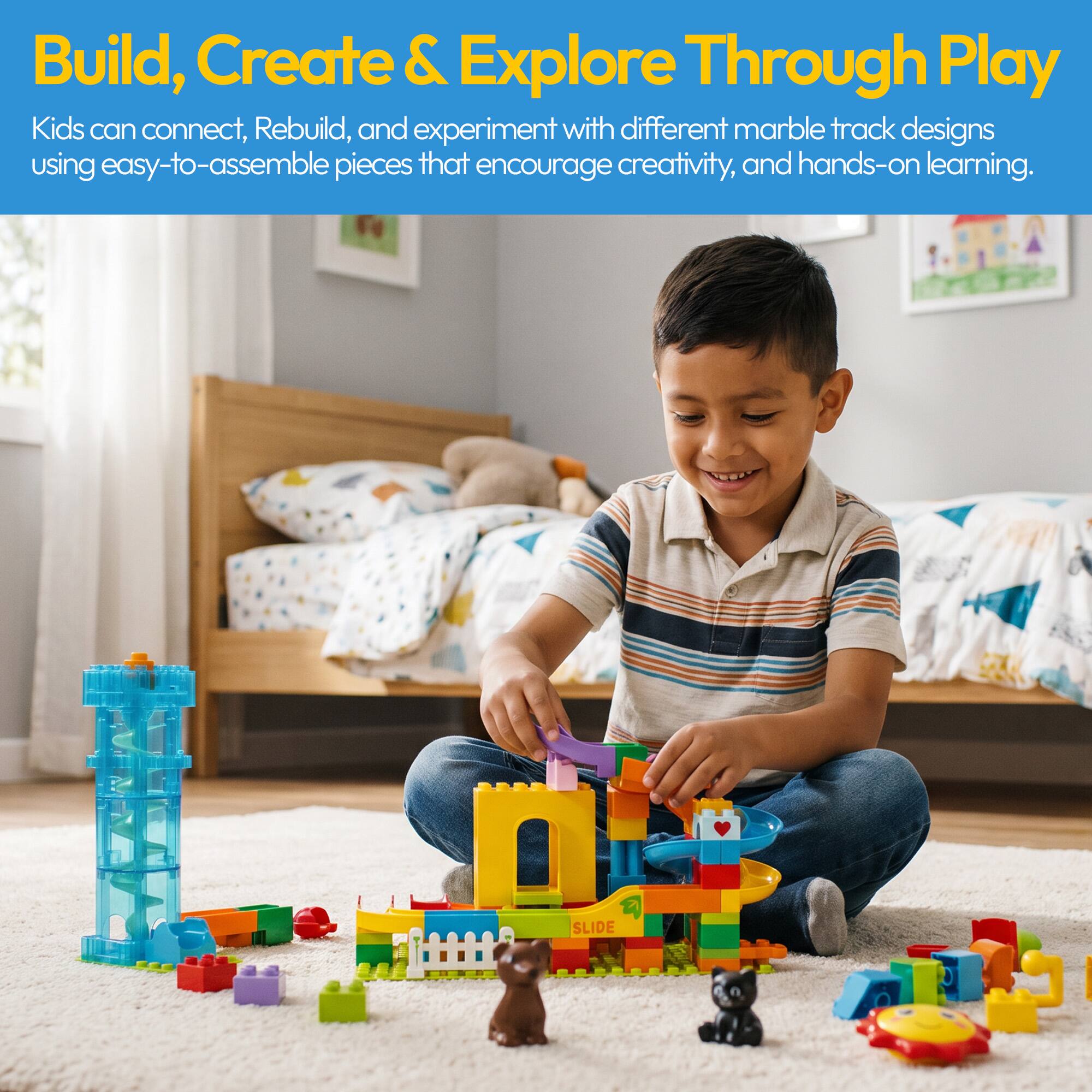 Build, Create & Explore Through Play

Kids can connect, Rebuild, and experiment with different marble track designs using easy-to-assemble pieces that encourage creativity, and hands-on learning.