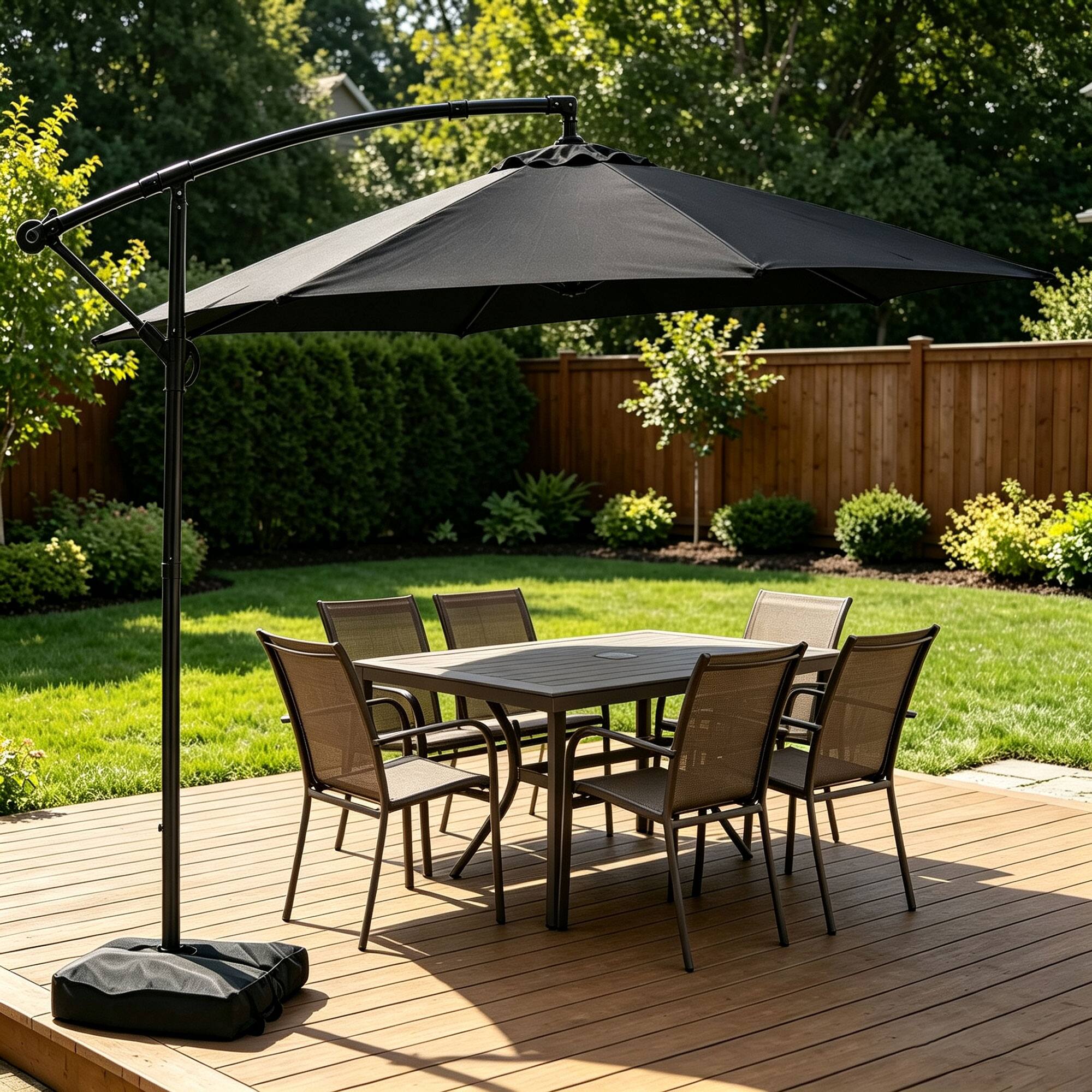 Angle. Ainfox - Ainfox 10FT Outdoor Patio Cantilever Umbrella Hanging Offset with Cross Base & Sand Bags for Market,Backyard - Black.
