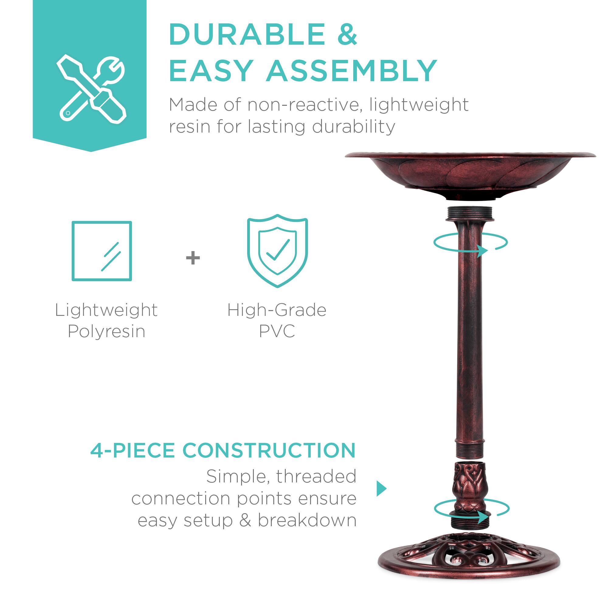 DURABLE & EASY ASSEMBLY  
Made of non-reactive, lightweight resin for lasting durability  
Lightweight Polyresin + High-Grade PVC  

4-PIECE CONSTRUCTION  
Simple, threaded connection points ensure easy setup & breakdown