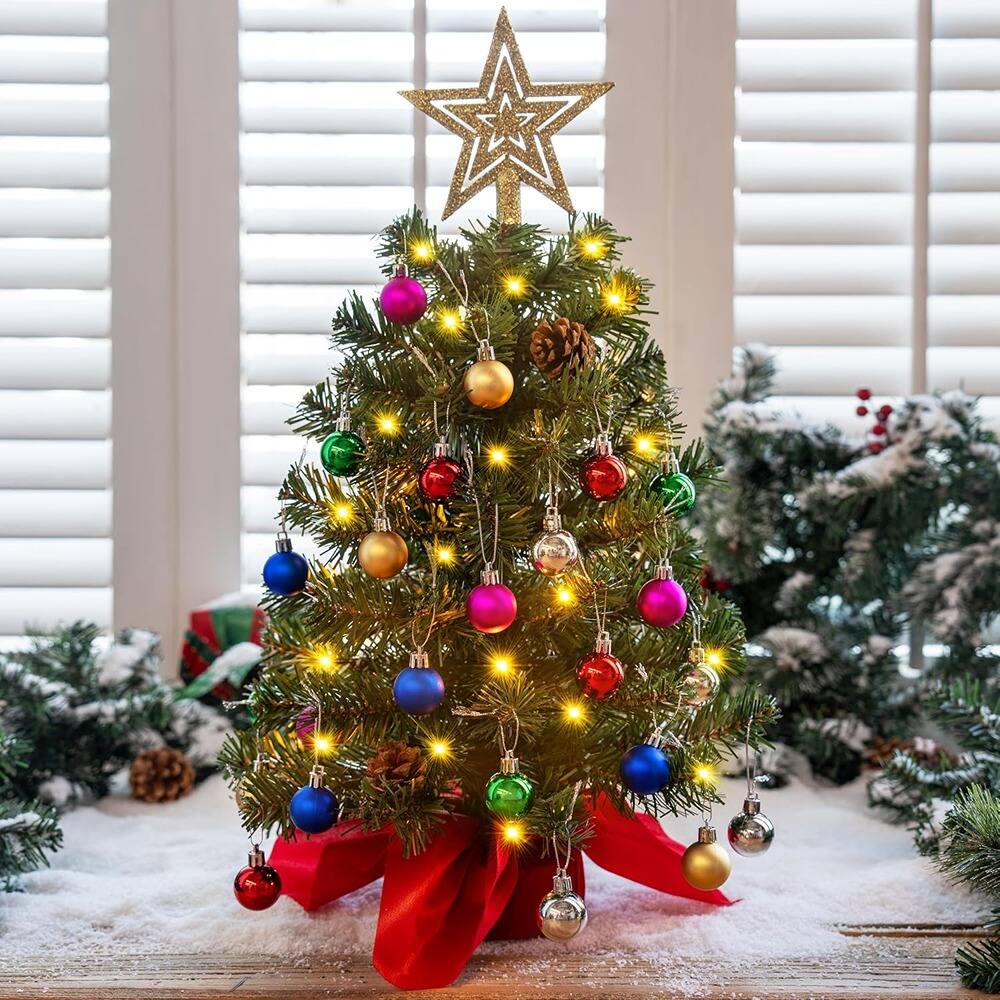 Alt View 1. RTMB - 24" Prelit Tabletop Christmas Tree w/ Warm Lights & Pine Cones, Green - Red, Style: Tree with Pine Cones.