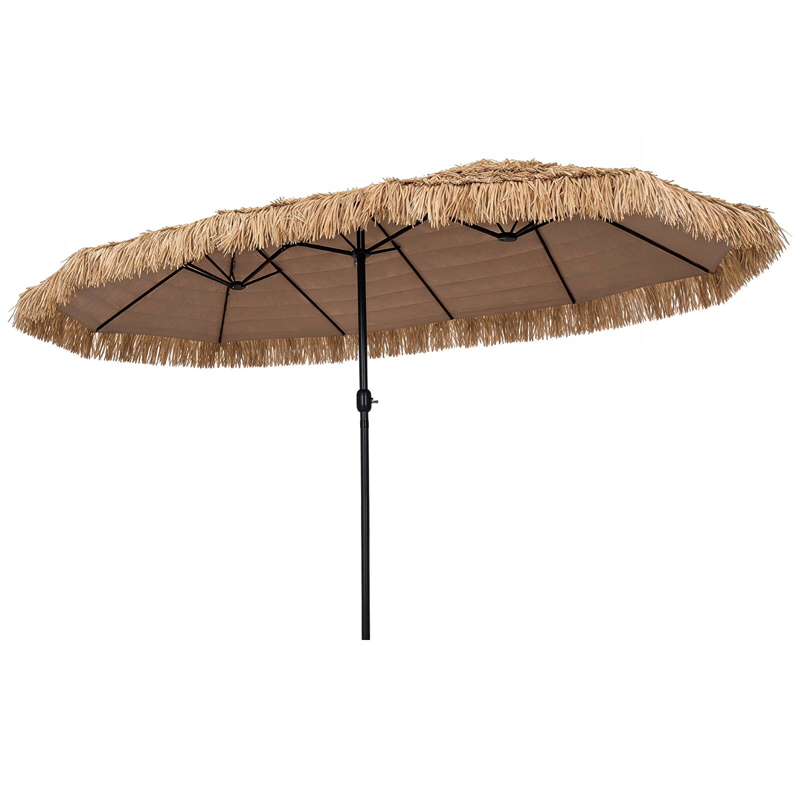 Alt View 8. Costway - Costway 15 x 9 FT Double-sided Thatched Tiki Patio Umbrella Extra-Large Tropical Palapa - Brown + Black.