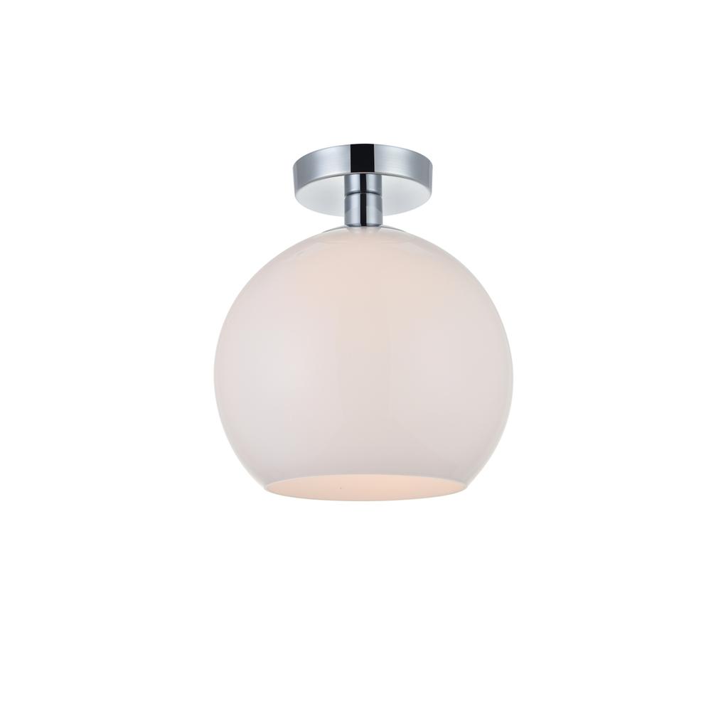 Alt View 2. Living District - Baxter 1 Light Chrome Flush Mount With Frosted White Glass - Chrome And Frosted White.