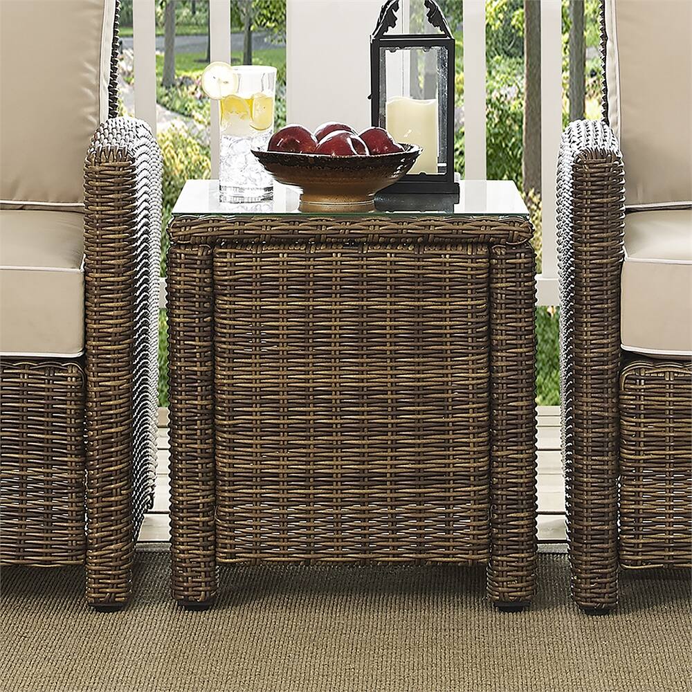 Left. Crosley Furniture - Bradenton Wicker Outdoor Side Table - Weathered Brown.