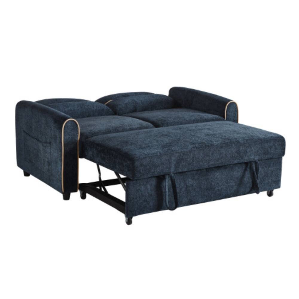 Alt View 6. LUCKY ONE - 58" Chenille Pull-Out Sleeper Loveseat Sofa Bed w/ Adjustable Backrest 4 Pockets USB - Blue.