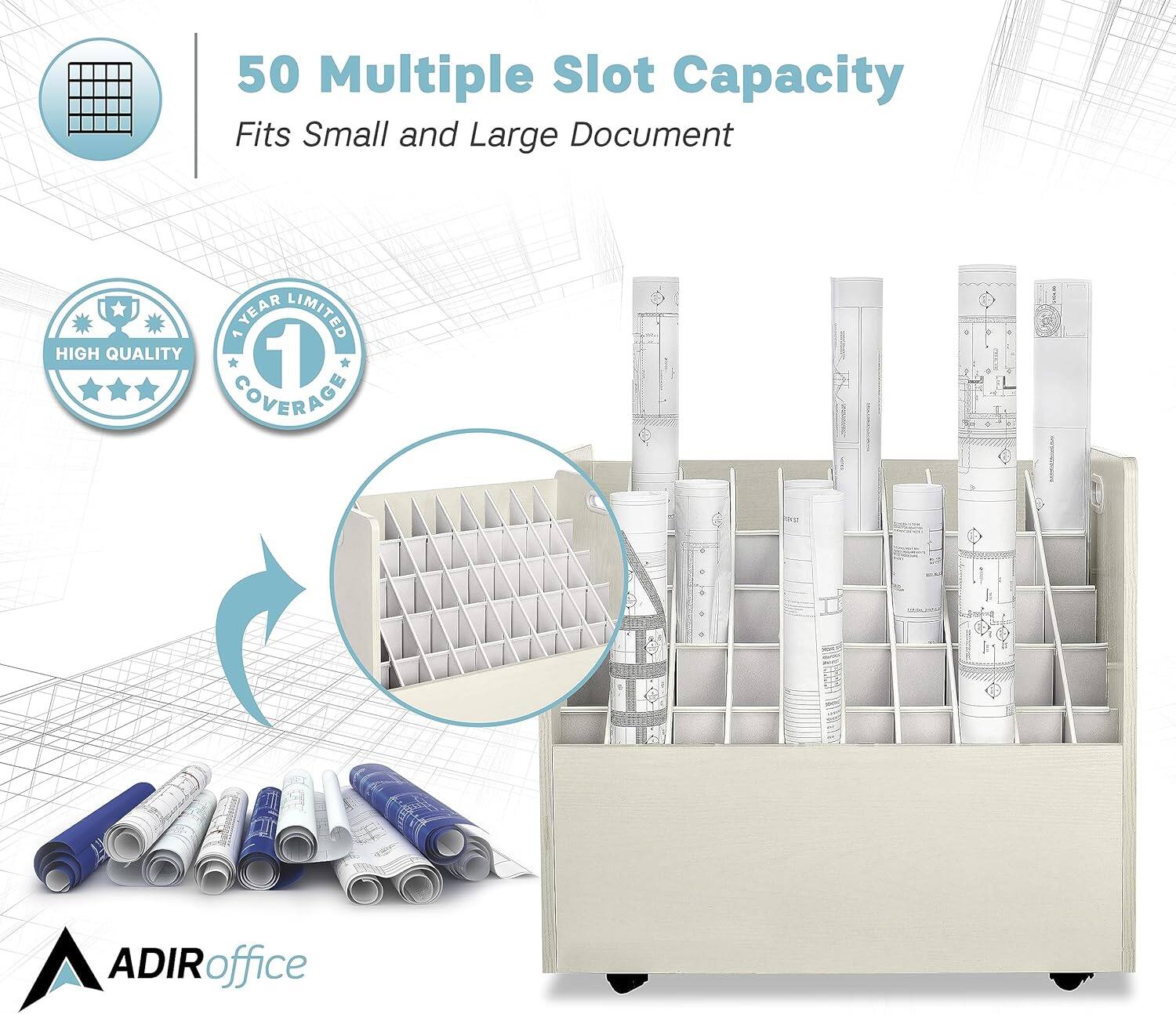 50 Multiple Slot Capacity, Fits Small and Large Document, 1 Year Limited Coverage, High Quality, ADIRoffice