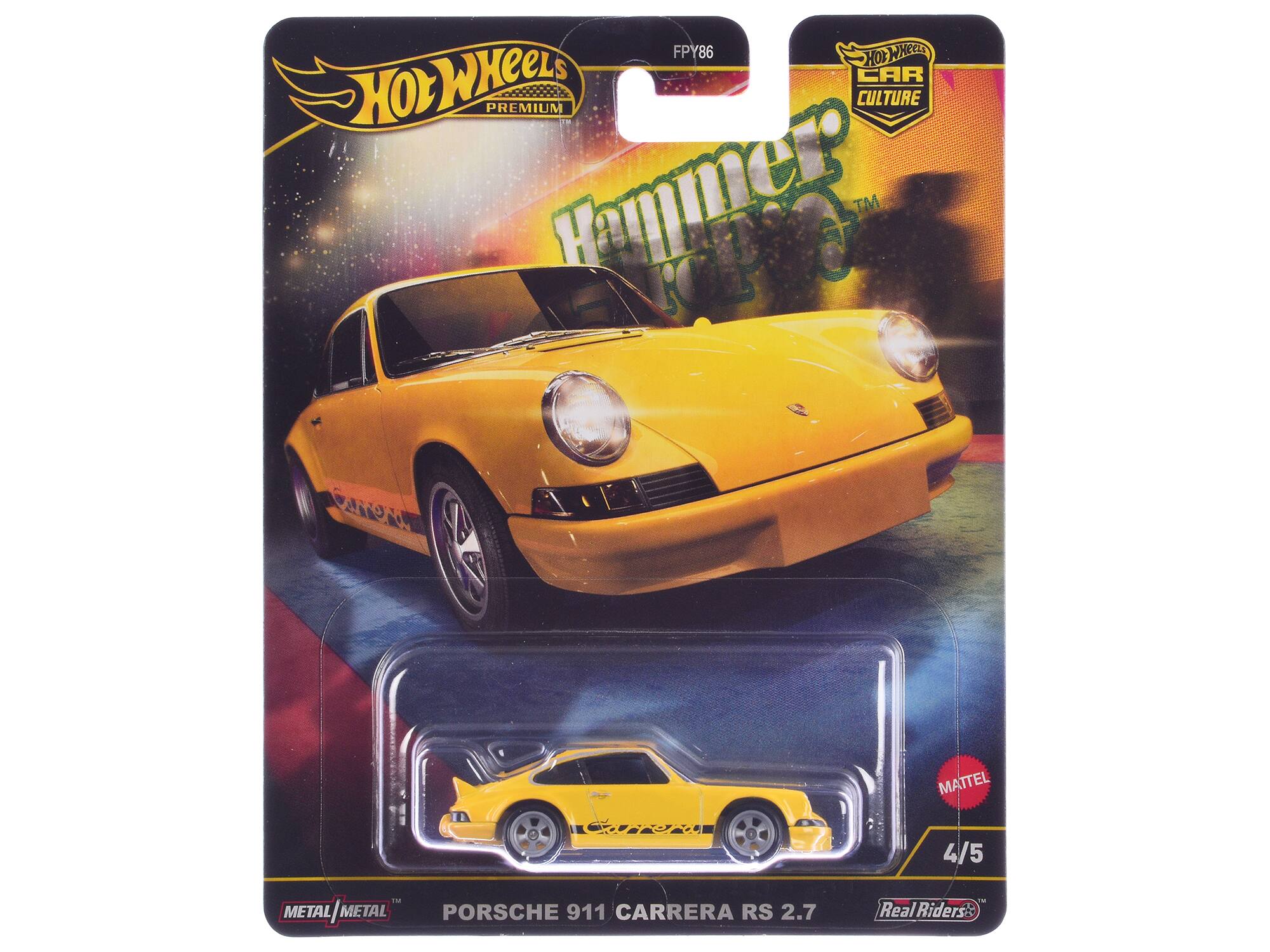 FPY86  
HOT WHEELS  
CAR CULTURE PREMIUM  
Hammer  
TM  
CAP  
MATTEL  
dlE 4/5  
..  
METAL METAL/METAL  
PORSCHE 911 CARRERA RS 2.7  
Real Riders