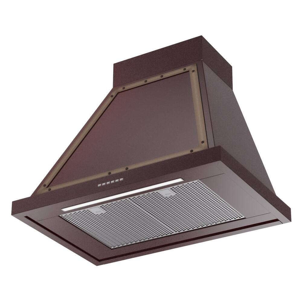 Alt View 2. ILVE - ILVE Nostalgie II Noblesse 30 inch Ducted Wall Mount Range Hood with 600 CFM (Burgundy, Burnished Trim) - Burgundy.