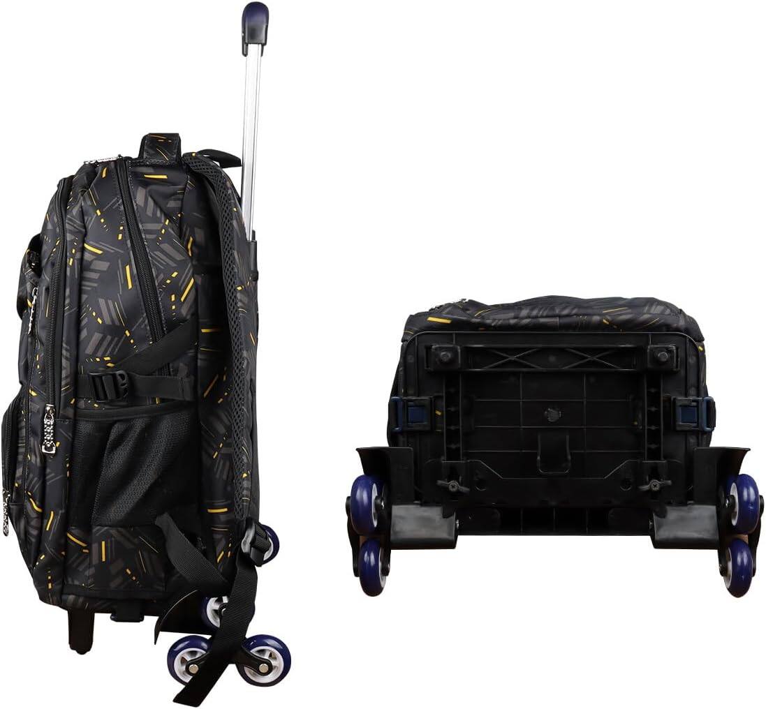 Back. Live At Space - Rolling Backpack School High-Capacity Trolley Wheels Climbing Stairs - Yellow Stripe.