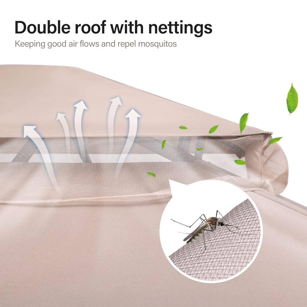 Double roof with nettings  
Keeping good air flows and repel mosquitos
