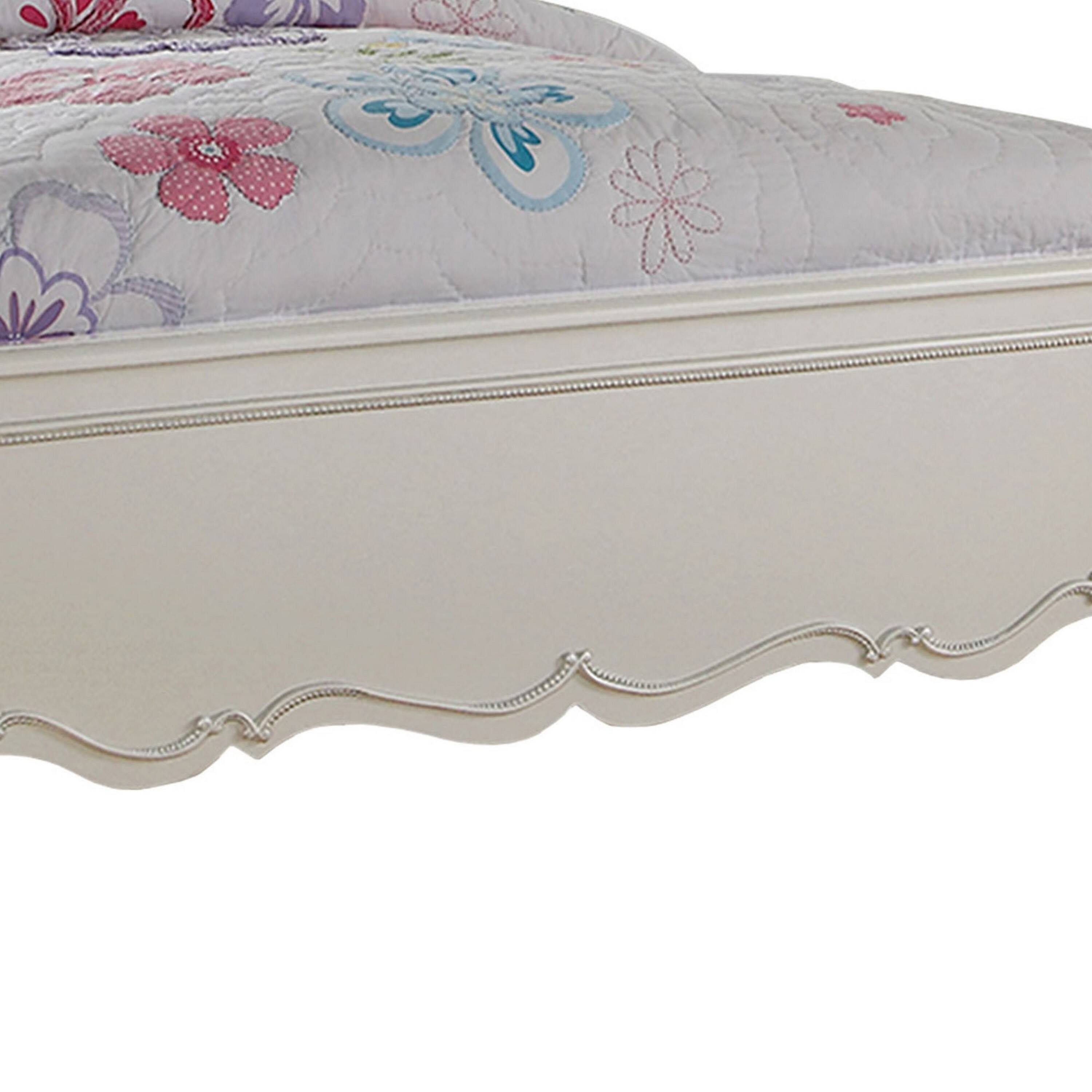 Alt View 3. Manhattan Lane - Pine Wood Twin Bed With Button Tufted Headboard - White.