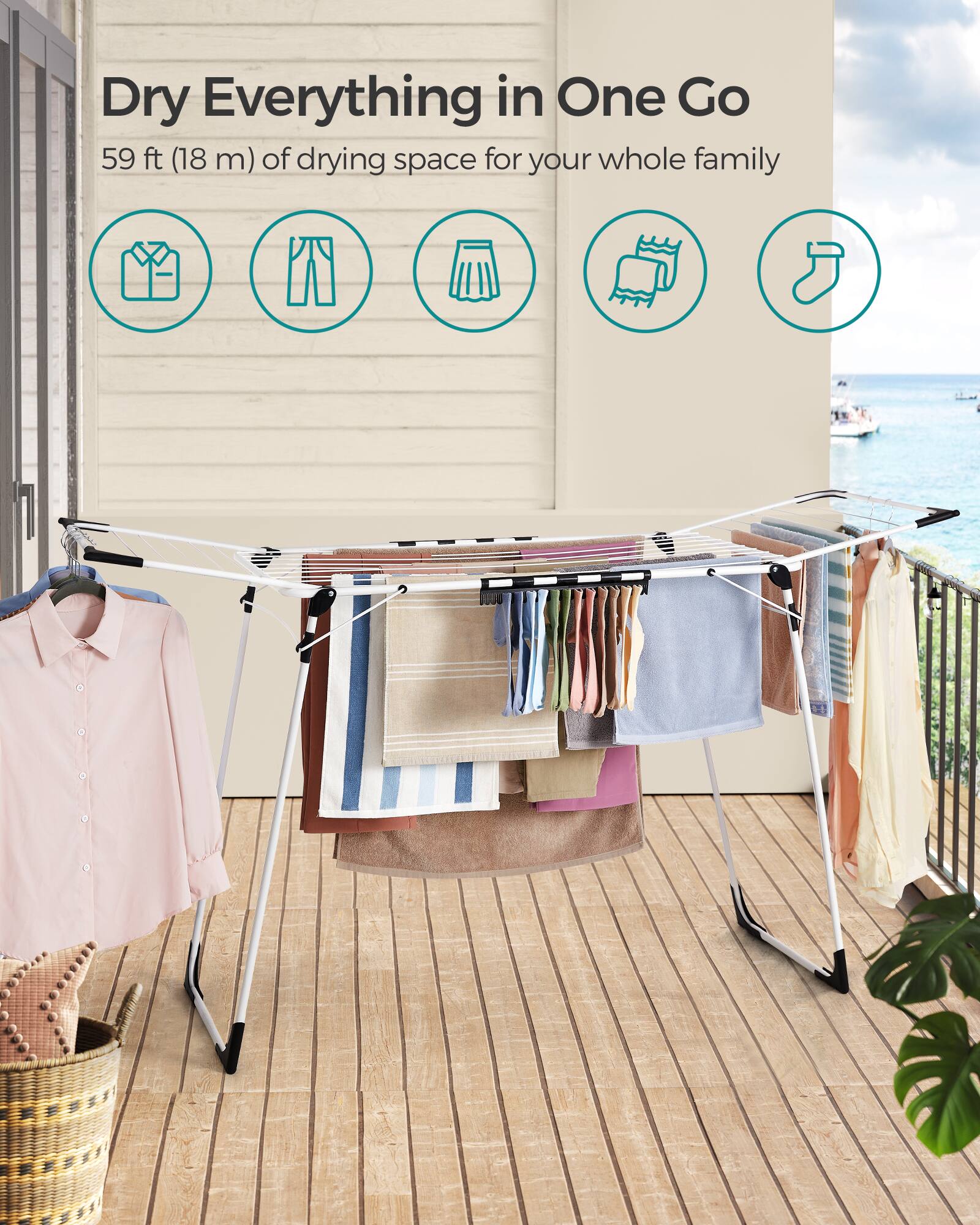 Dry Everything in One Go  
59 ft (18 m) of drying space for your whole family