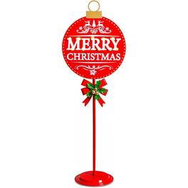 RTMB - 34" Lighted Metal Merry Christmas Ball Decor w/ Battery Timer - Red
