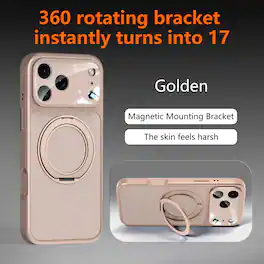 Dteck - Magnetic Case for Apple iPhone 17 Pro with 360 Rotating Ring Stand, Matte Shockproof Phone Cover Built-in Lens Protector - Gold