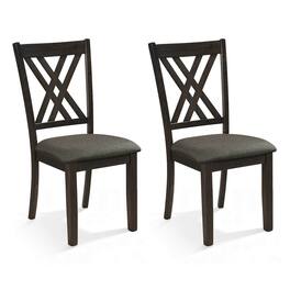 Costway - 2 PCS Linen Fabric Upholstered Kitchen Armless Chairs with Rubber Wood Frame - Gray