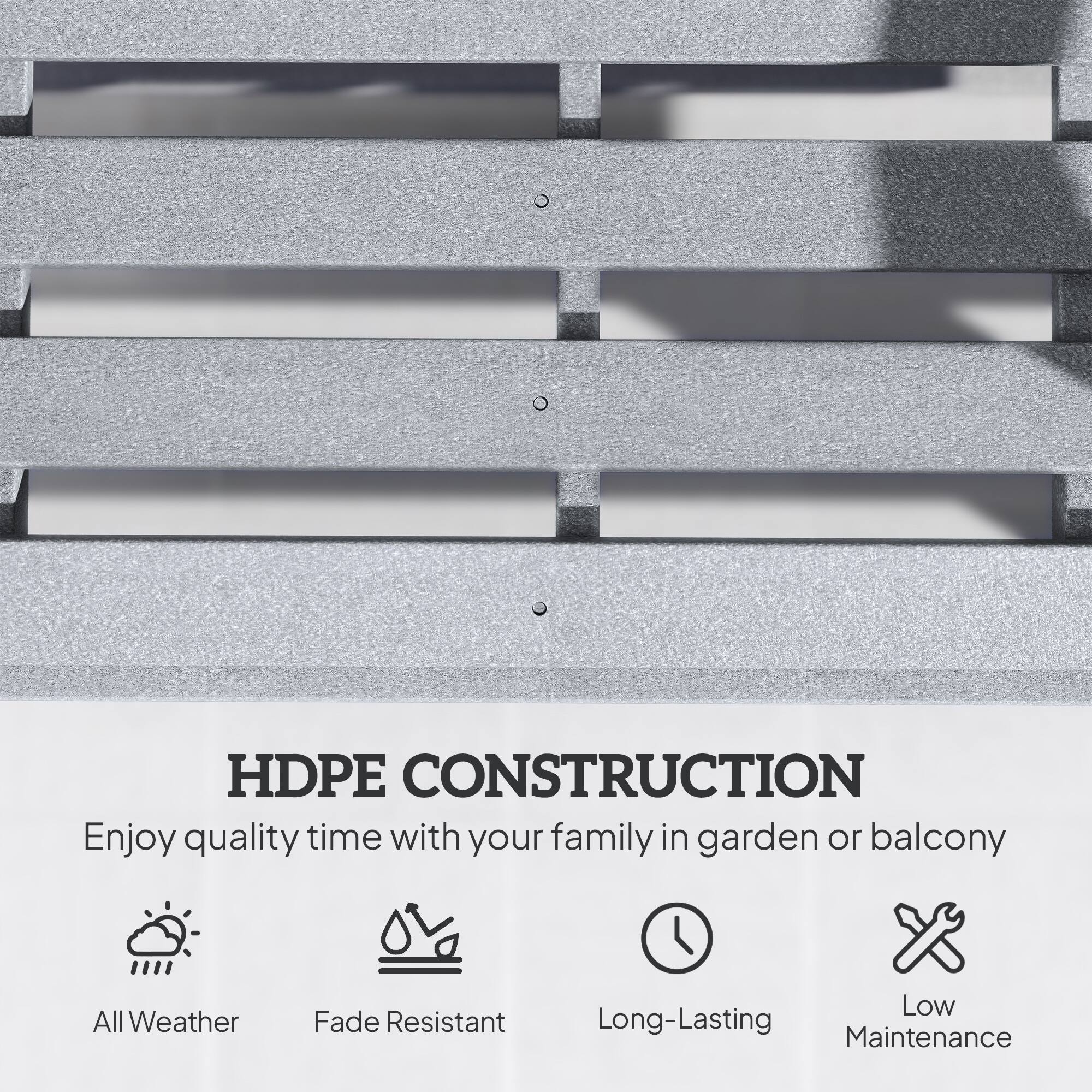 HDPE CONSTRUCTION  
Enjoy quality time with your family in garden or balcony  

All Weather  
Fade Resistant  
Long-Lasting  
Low Maintenance