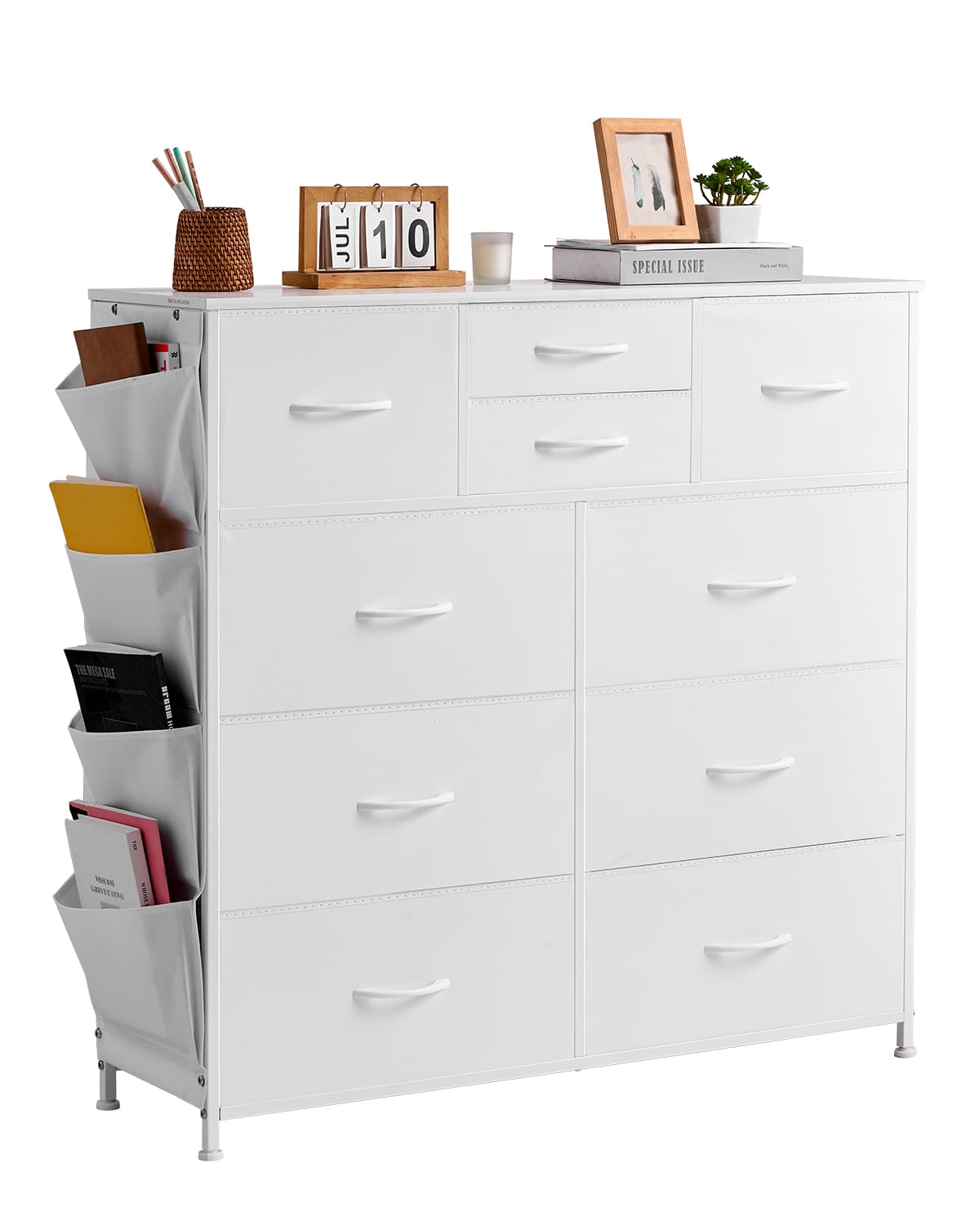 VEVOR - 10 Drawer Dresser, Fabric Drawer Dresser with Fabric Bins, Closet Storage Drawers - White