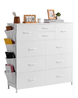 VEVOR - 10 Drawer Dresser, Fabric Drawer Dresser with Fabric Bins, Closet Storage Drawers - White