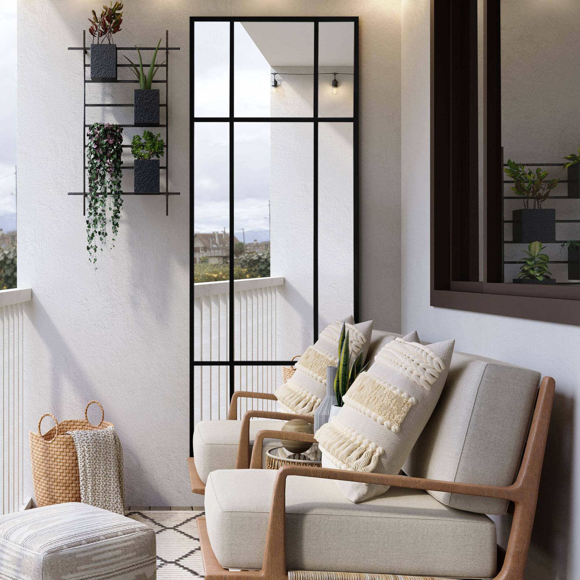 Alt View 1. PexFix - Windowpane Rectangle Mirror, 63x24 in. Iron Frame, Rustic Wall Decor for Living Room, Entryway - Black.