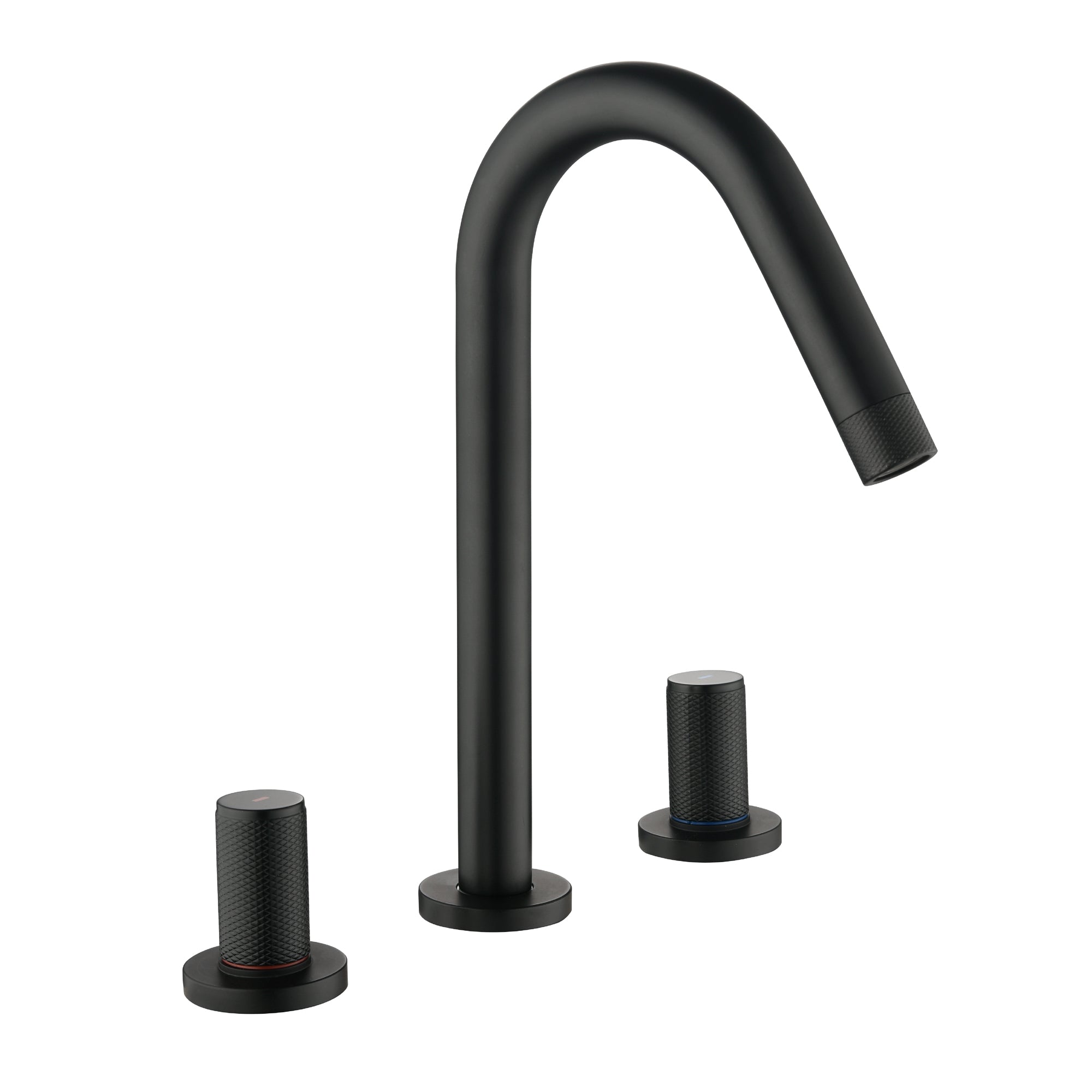 Left. Boyel Living - 8 in Widespread Double Handle 360 Degree Swivel Spout Bathroom Faucet with Quick Connect Hose in Matte Black - Matte Black.