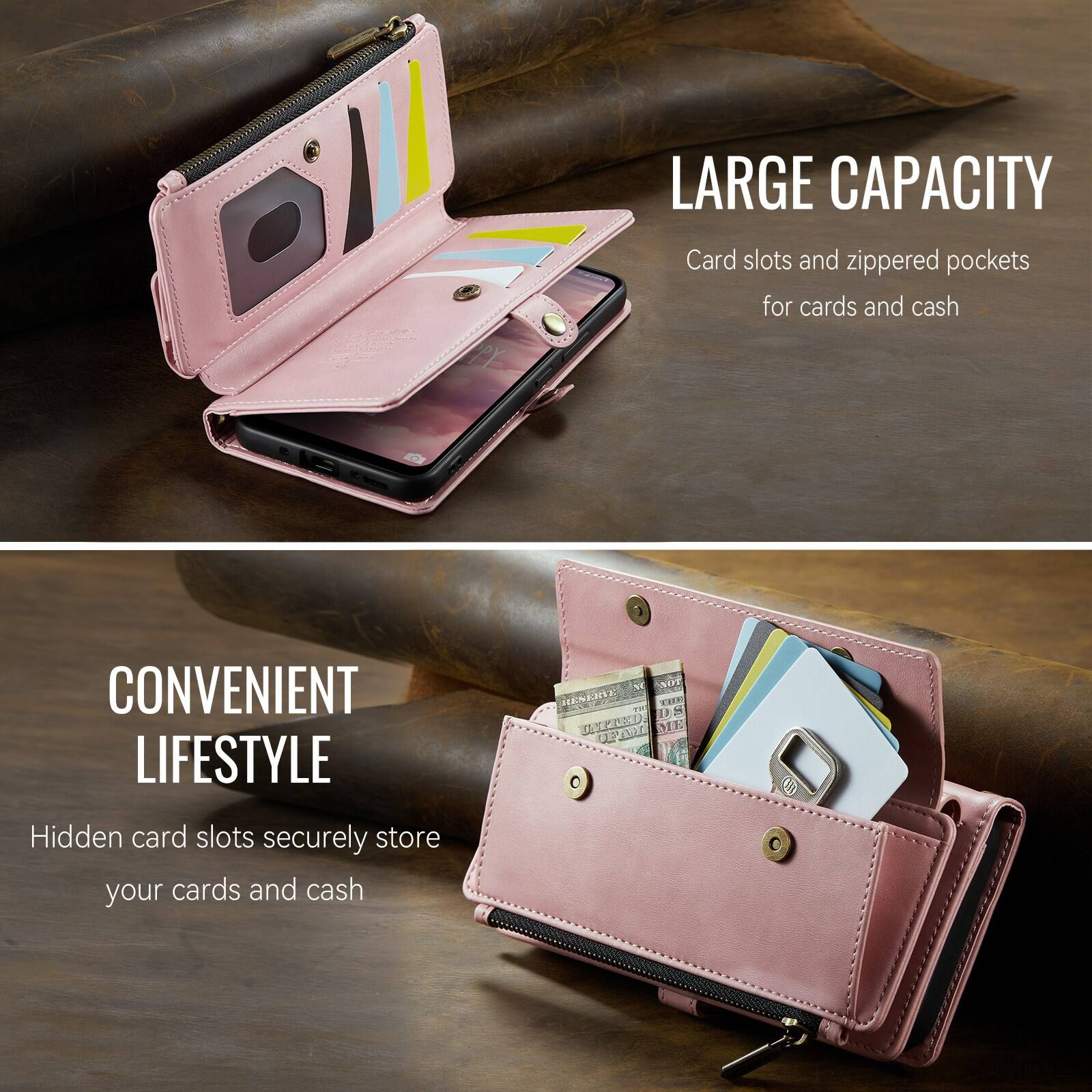 LARGE CAPACITY  
Card slots and zippered pockets for cards and cash  

CONVENIENT LIFESTYLE  
Hidden card slots securely store your cards and cash