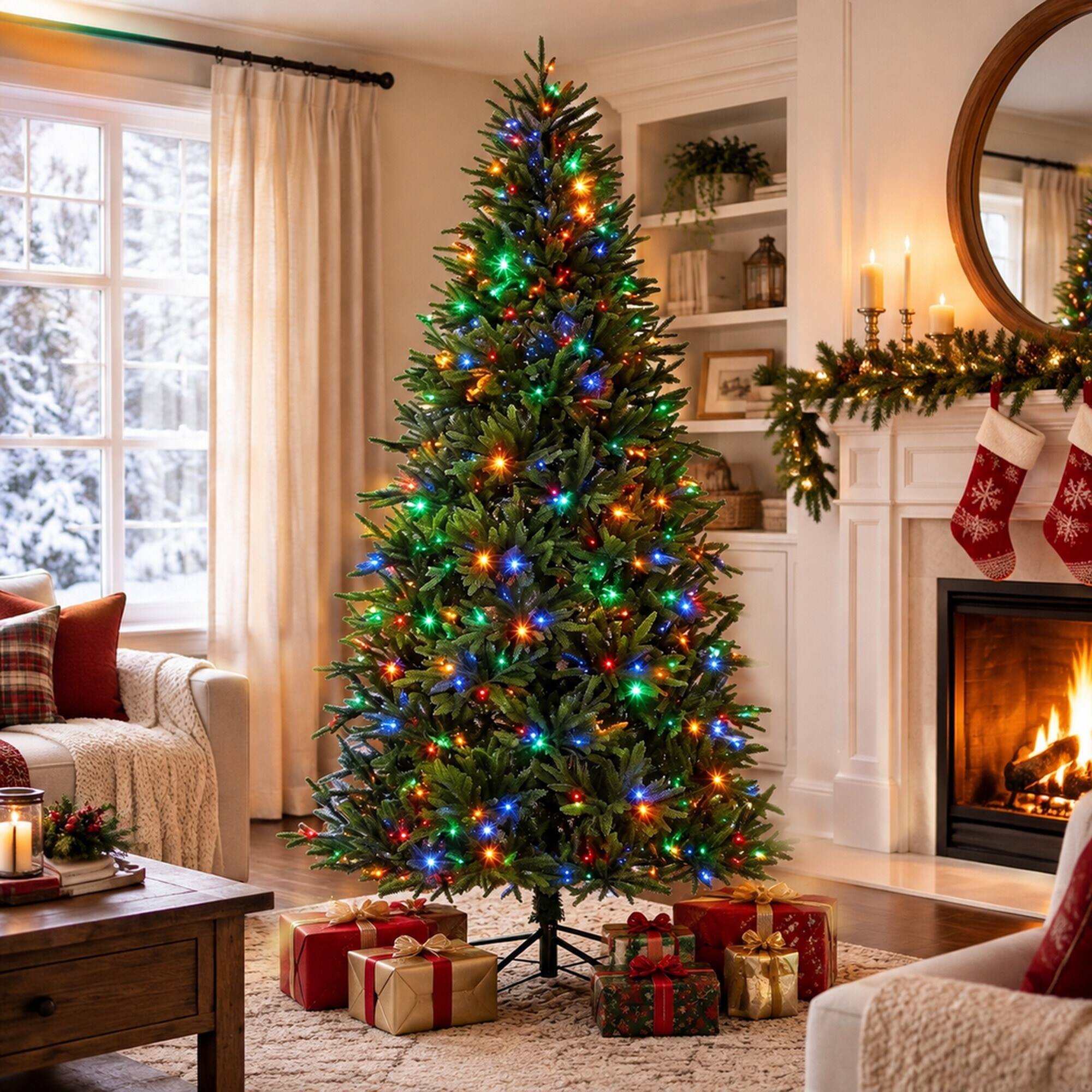 RYHNUYNE 6FT Pre Lit Nordmann Fir Christmas Tree With Dual Color LED ...