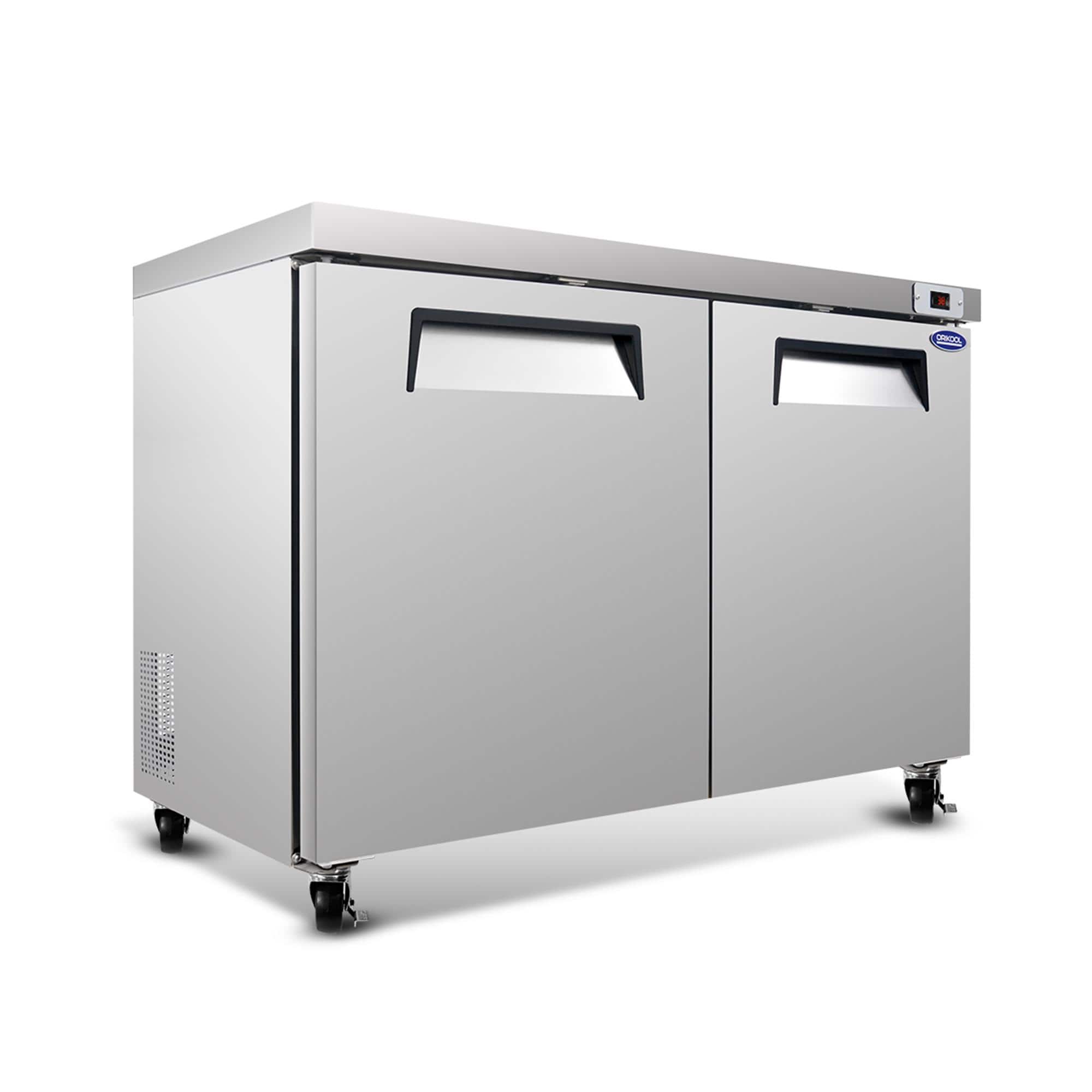 Boyel Living - 18.5 Cu.ft 2 Door Undercounter Commercial Refrigerator 61.22in L x 31.46in W x 37.95in H Smooth Casters - Silver