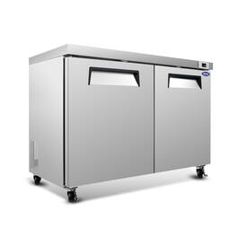 Boyel Living - 18.5 Cu.ft 2 Door Undercounter Commercial Refrigerator 61.22in L x 31.46in W x 37.95in H Smooth Casters - Silver