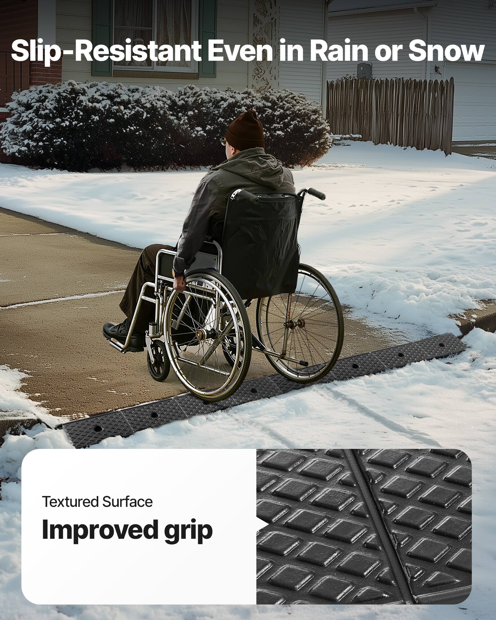 Slip-Resistant Even in Rain or Snow  
Textured Surface  
Improved grip