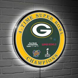 Evergreen Enterprises - Green Bay Packers Four-Time Super Bowl Champions XL Round LED Wall Sign - Multicolor