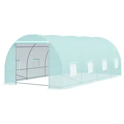 Front. Outsunny - x 10' x 7' Walk-In Tunnel Greenhouse with Zippered Door & 8 Mesh Windows, Large Garden Green House Kit - Green.